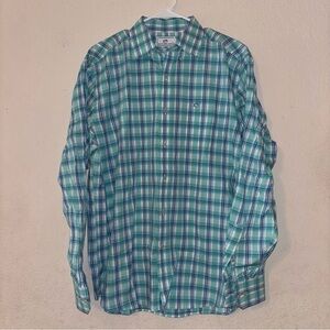 Southern Tide Green and Blue Casual Button Down Shirt, Large